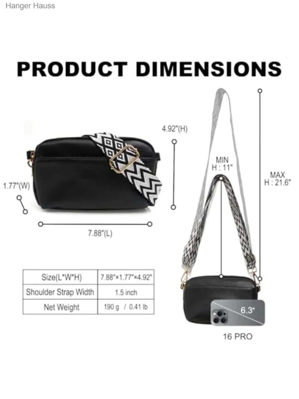 Vegan Leather Triple Zipper Mini Crossbody Bag Sling Purse Adjustable Strap